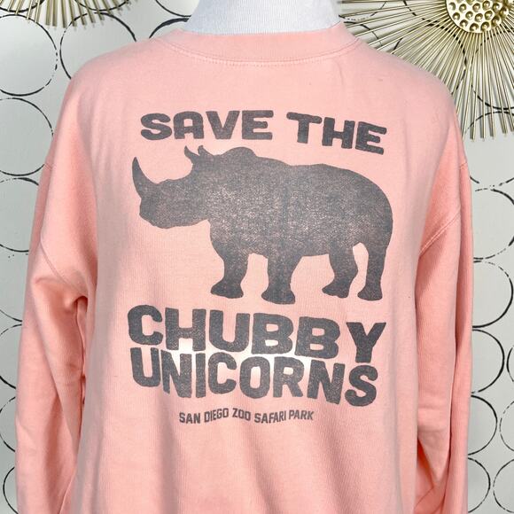Vintage San Diego Zoo Safari Park Pullover Sweatshirt Size S Pink Rhinoceros - Picture 5 of 12